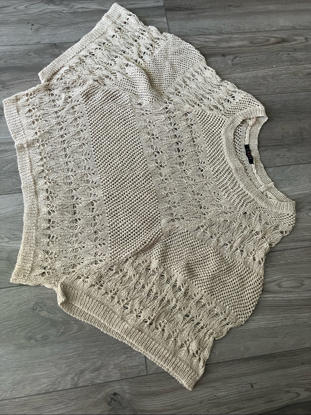 Cyrus Oatmeal Beige Open Knit Dolman Sweater Batwing Crochet Top Sz Medium Boho